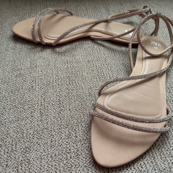 Zara Tan Sandals with Rhinestone Embellishments - Picture 2 of 4